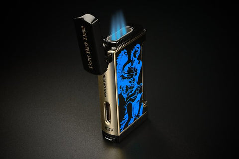 Prometheus God of Fire “Never Back Down” Ultimo X Blue on Black Lighter